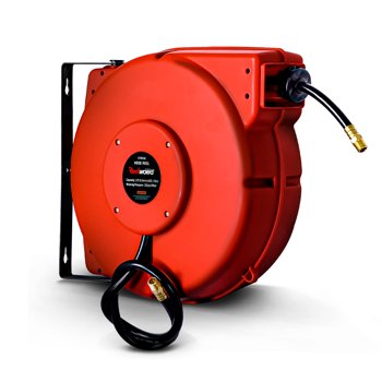 ReelWorks Enrouleur de Boyau d'Air Rétractable 3/8 Pouces Pouce x 50 Pieds Pied Boyau Hybride en Polymère Max 300PSI Construction Commerciale en Polypropylène