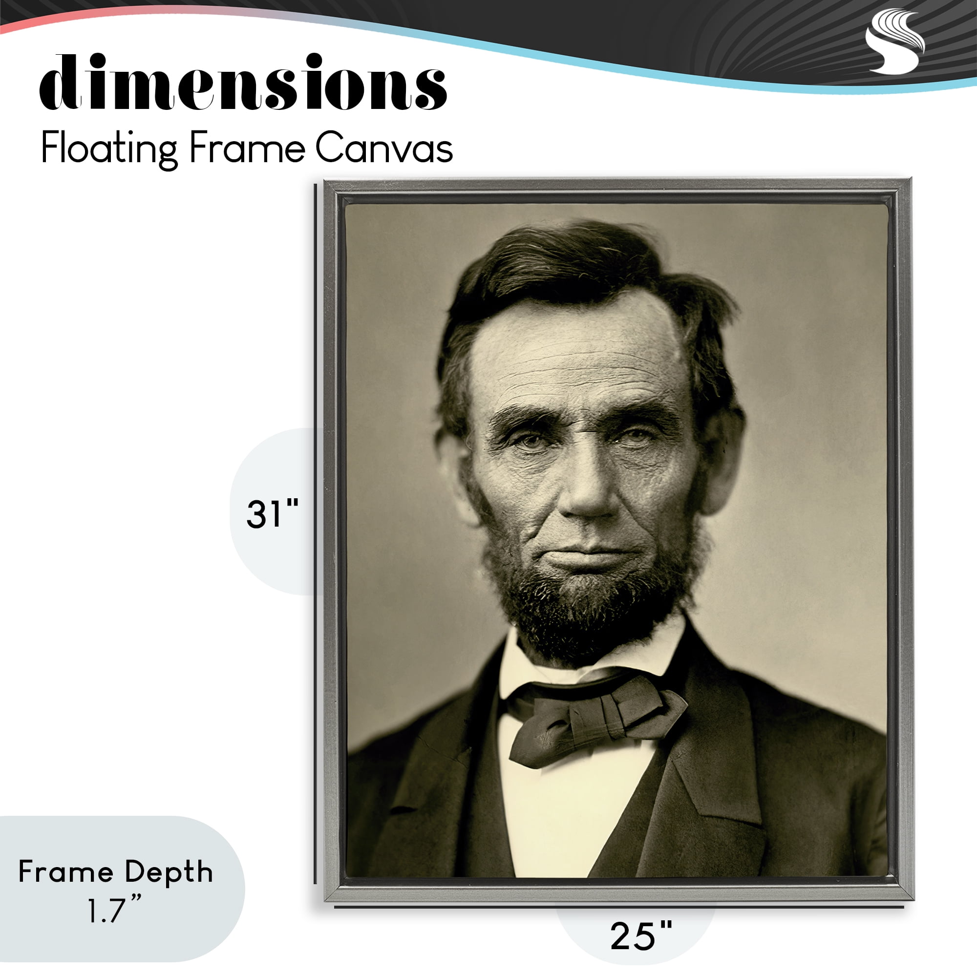 Stupell Industries Iconic Lincoln Portrait Gray Framed Floater Canvas Wall Art, design by Alexander Gardner