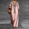 thumbnail image 6 of Cagogo Women Plus Size 2 Piece Outfits V Neck Short Sleeve Shirt Wide Leg Pants Set Casual Summer Vacation Travel Clothes Loose Boho Matching Lounge Sets, Pink S, 6 of 9