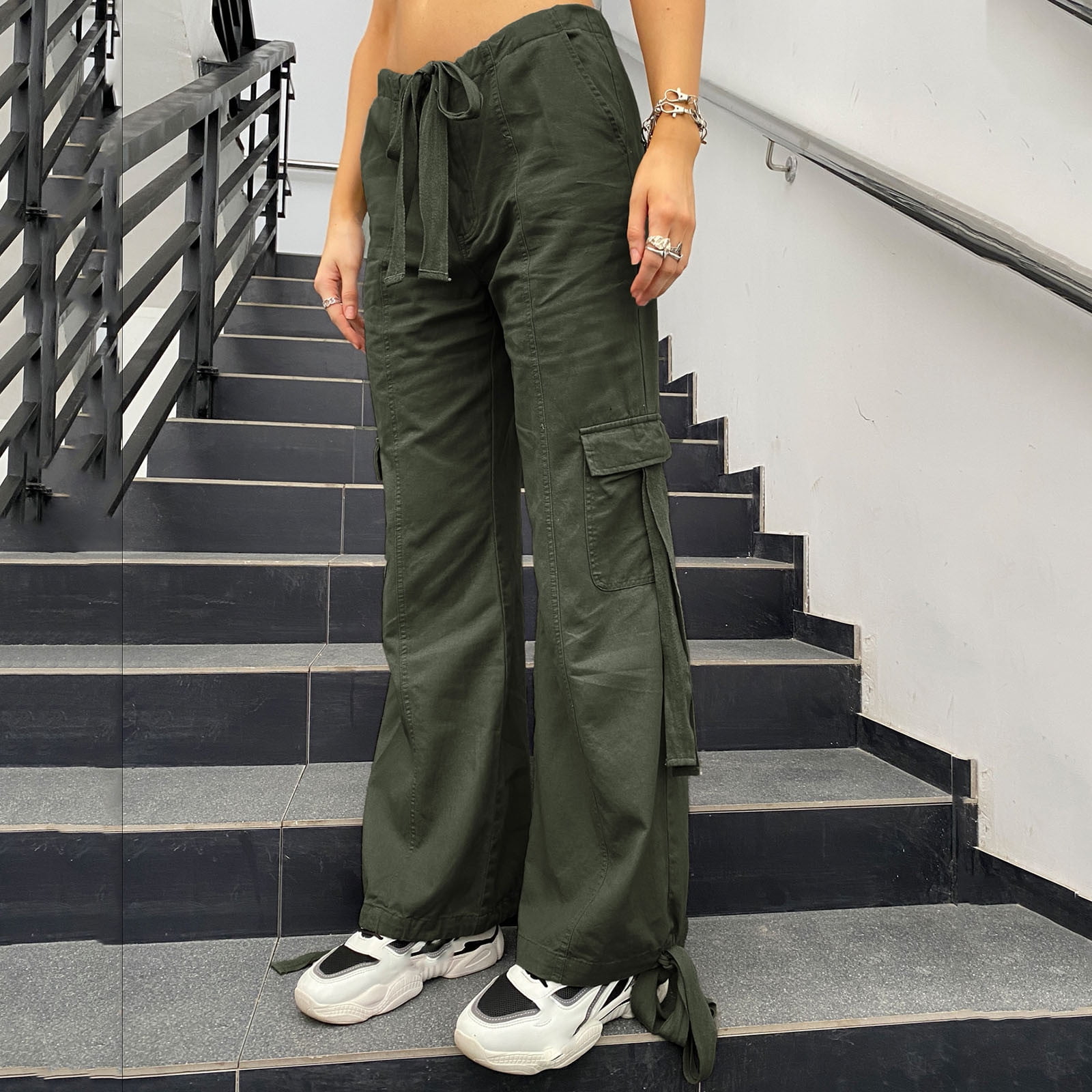 DIBAOLONG Cargo Sweatpants Women High Waisted Casual Wide Leg Pants Baggy  Stretchy Y2K Streetwear with 6 Pockets Army Green S at  Women's  Clothing store