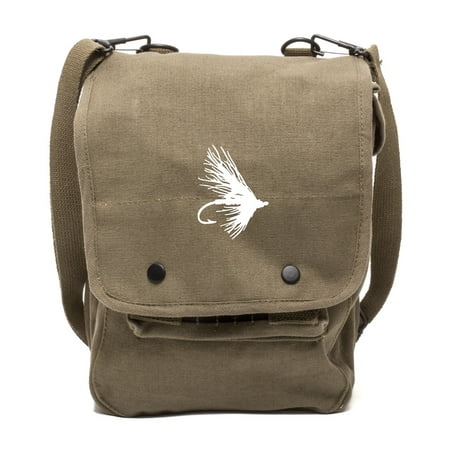 Fly Fishing Lure Hook Canvas Crossbody Travel Map Bag
