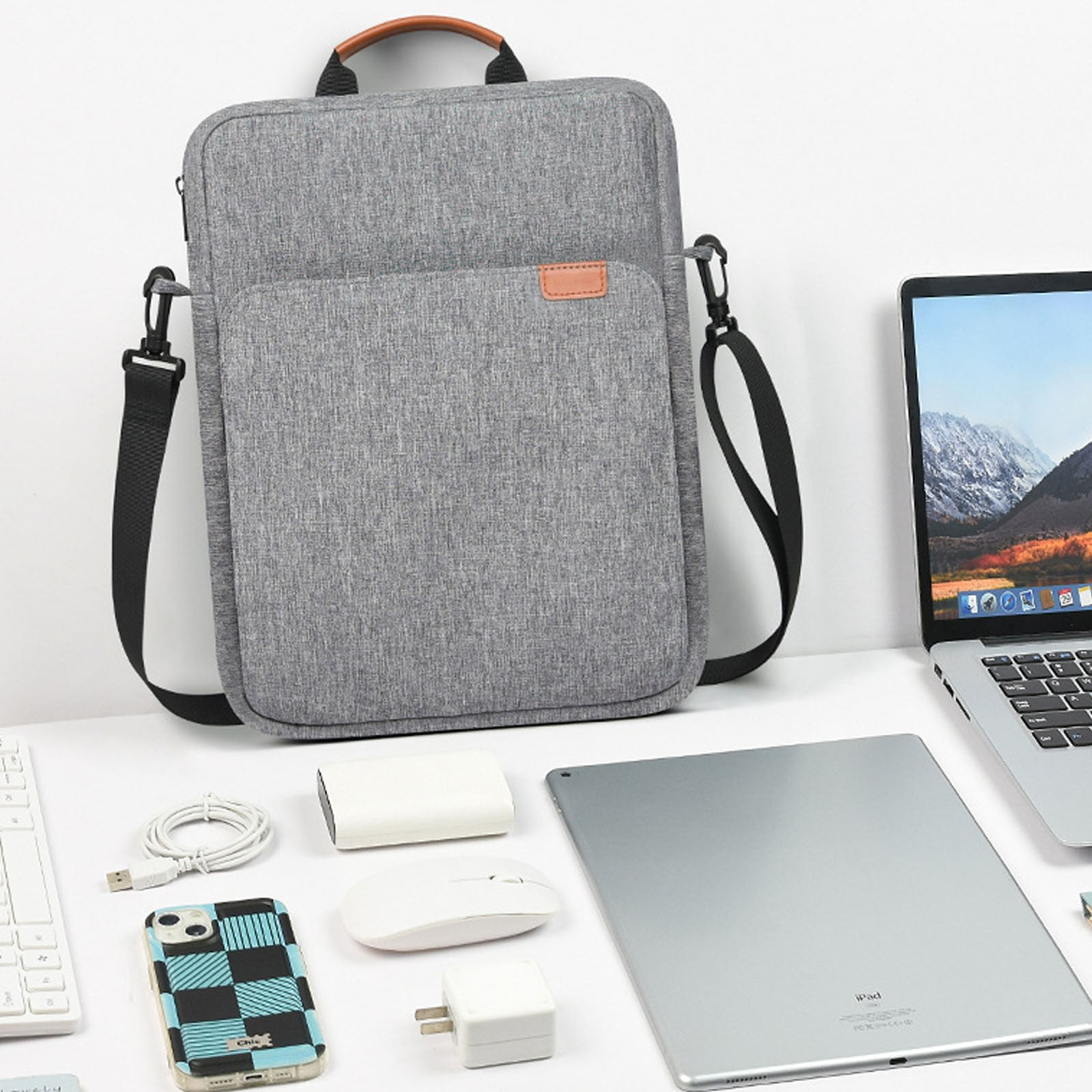 Laptop Case Computer Bag for 13-13.3 Inch MacBook Air/Pro Computer Notebook, Waterproof Protective Lightweight Laptop Computer Cover Bag,Student Business Messenge Crossbody Handbag(Grey,)
