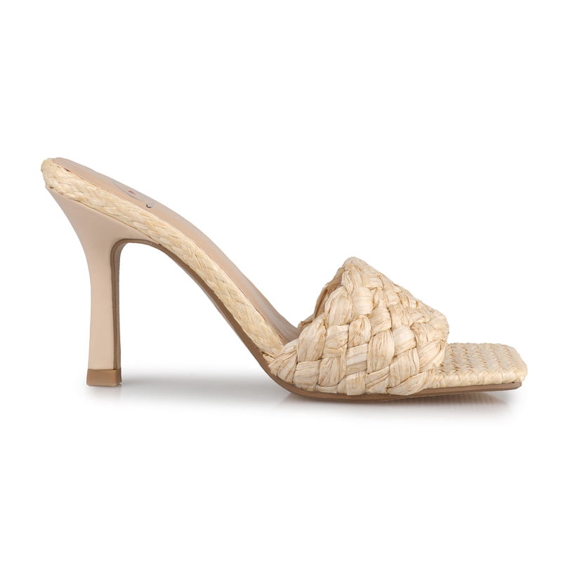 Women's Earthy Elegance Straw-Embellished Stiletto Sandals