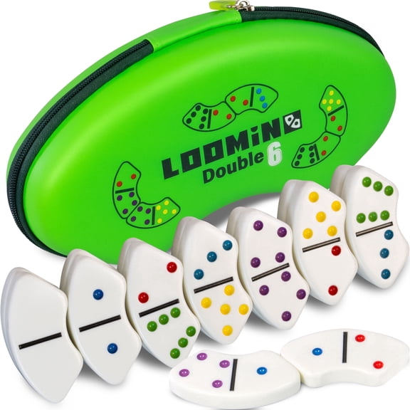 Queensell LOOMINO Curved Dominoes Set for Kids and Adults, Domino Set for Family Game Night, Travel Dominoes Set