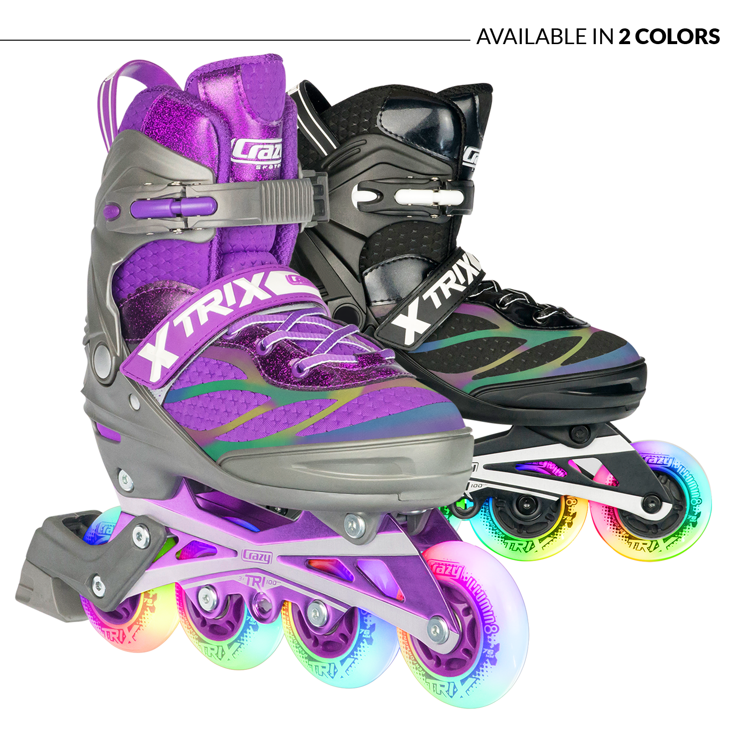 Crazy Skates Trix Size Adjustable Inline Skates with Light Up Wheels - Available with 3 or 4 wheels