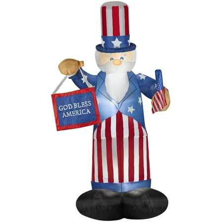 Gemmy Airblown Inflatable Uncle Sam with Flag and Banner, 6 ft Tall, Red