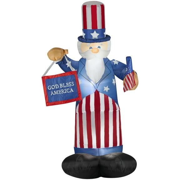 Gemmy Airblown Inflatable Uncle Sam with Flag and Banner, 6 ft Tall, Red