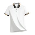 thumbnail image 6 of Fanshiluo Men's Collared Short Sleeve Polo Shirt, Casual Contrast Striped Collared Top,Size:XXL,Big and Tall Men, 6 of 6