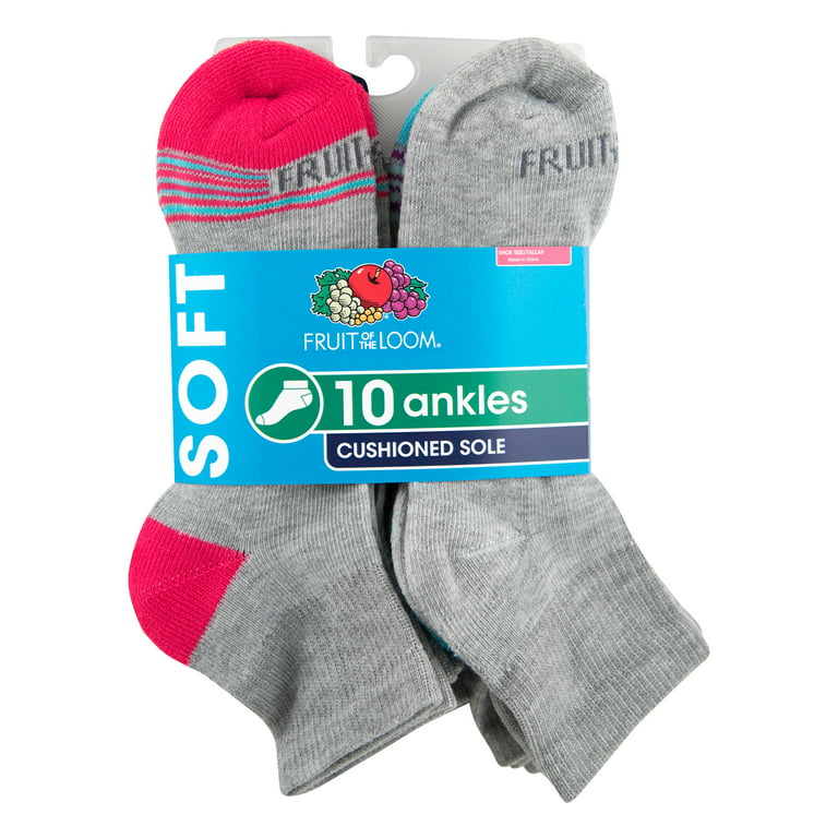 Fruit of the Loom Women's Cushioned Sole Ankle Socks, 10 Pack