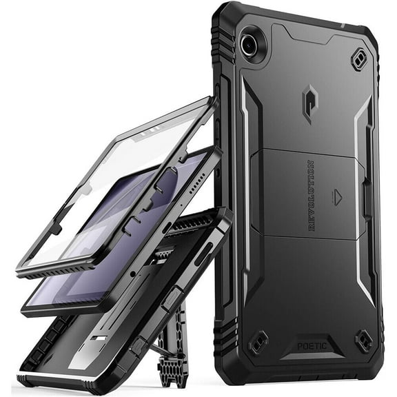 Poetic Revolution Case for Samsung Galaxy Tab A9 8.7 inch (2023), Built in-Screen Protector with Full-Body Kickstand Rugged Heavy Duty Case, Black