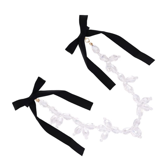 ifundom Stylish Black Back Hair Bow Clip with Crystal Chain for Engagement and Parties