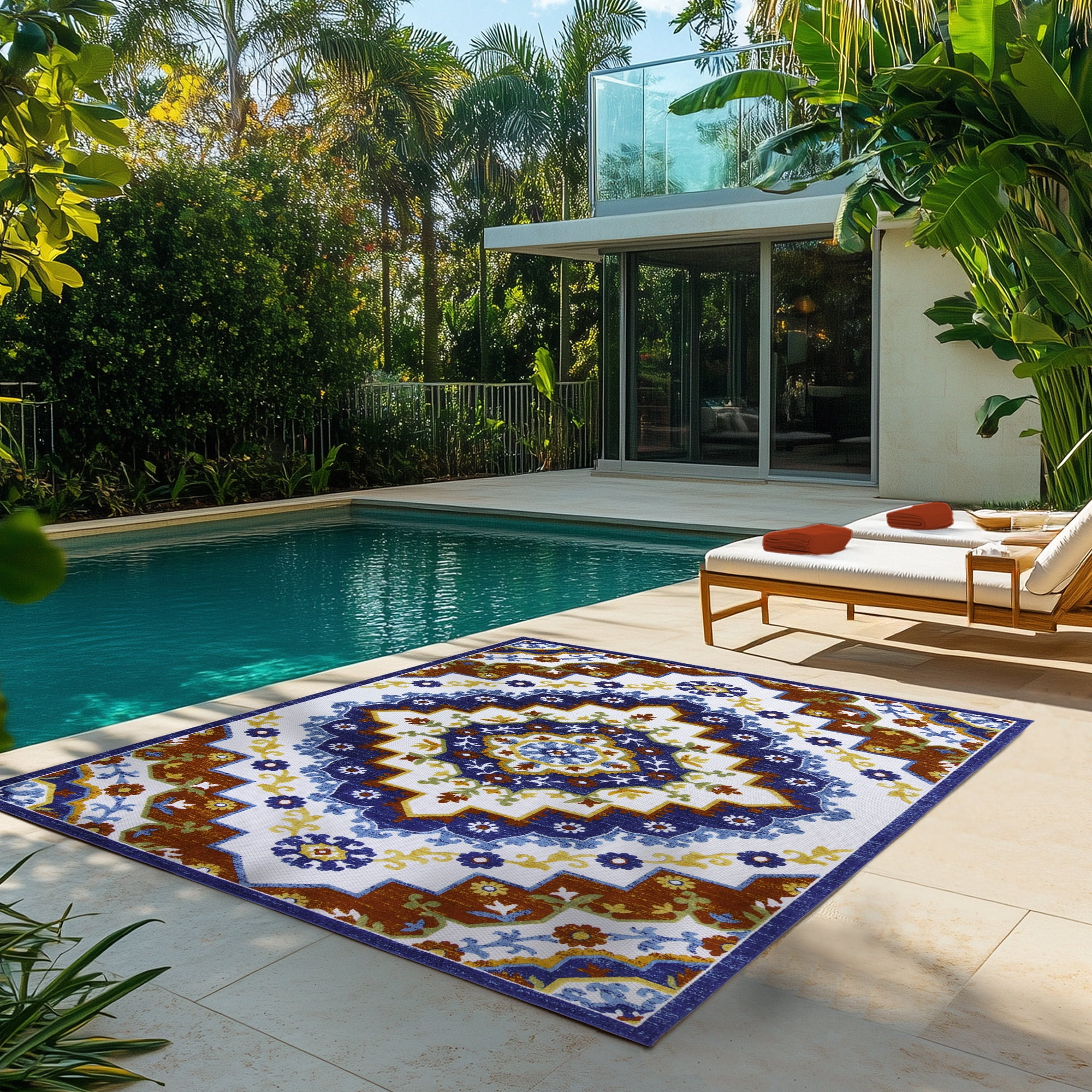 Kalari Amira Indoor/ Outdoor Polypropylene Blue Flat Weave Area Rug, 8x10
