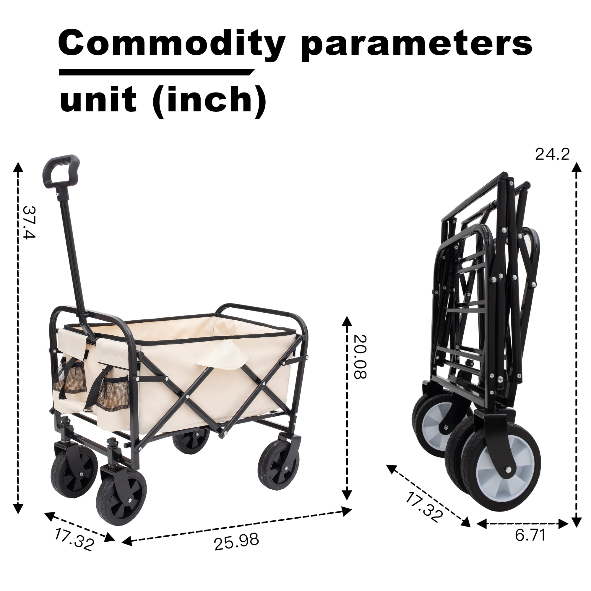 Foldable Wagon Cart Beach Wagon Heavy Duty Utility Cart Utility Wagon Grocery Cart for for Camping