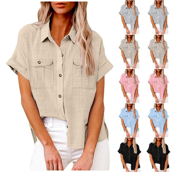 Sakmal V-Neck Tees Cotton and Linen Short Sleeve Basic Dressy shirts T-Shirts Going Out Tops for Women