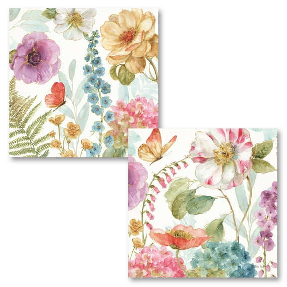 Gango Home Decor Contemporary Rainbow Seeds Flowers II & III by Lisa Audit (Printed on Paper); Two 12x12in Unframed Paper Posters