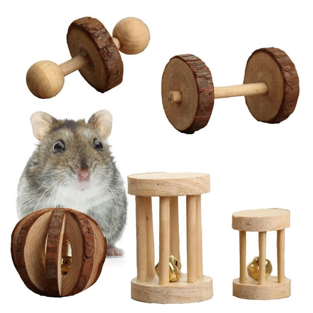 Hamster Chew Toy Wood 5PCS Bite Proof Parrot Biting Toy Small Animal Cage Toy
