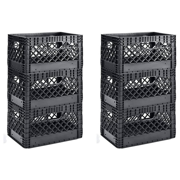 PMK24QTB-3 24 quart 3 Pack black Heavy Duty Rectangular Stackable Dairy Milk Crates , 11" Height, 19" width (2 X 3 Pack)