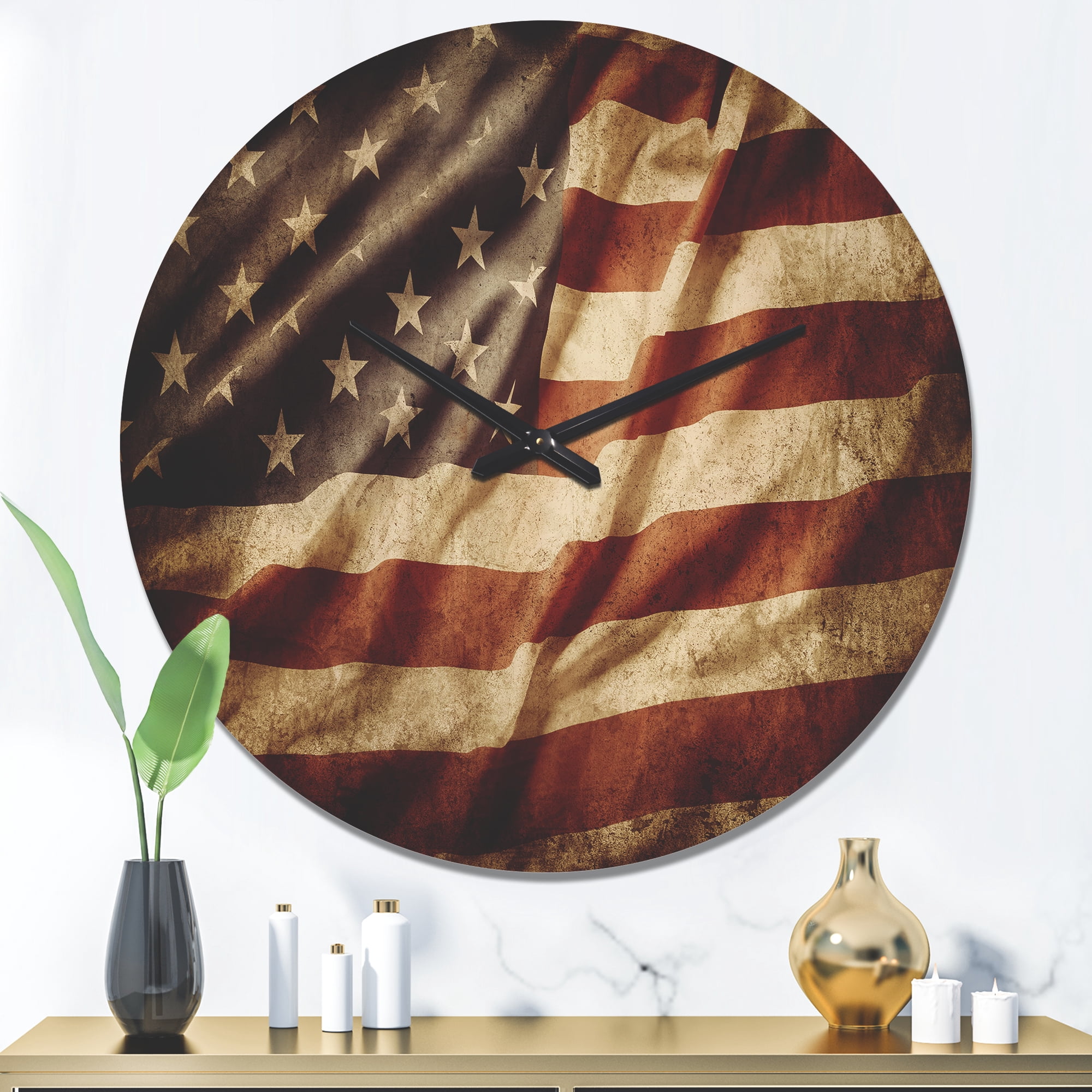 Designart 'American Flag Gradient' Modern Wood Wall Clock