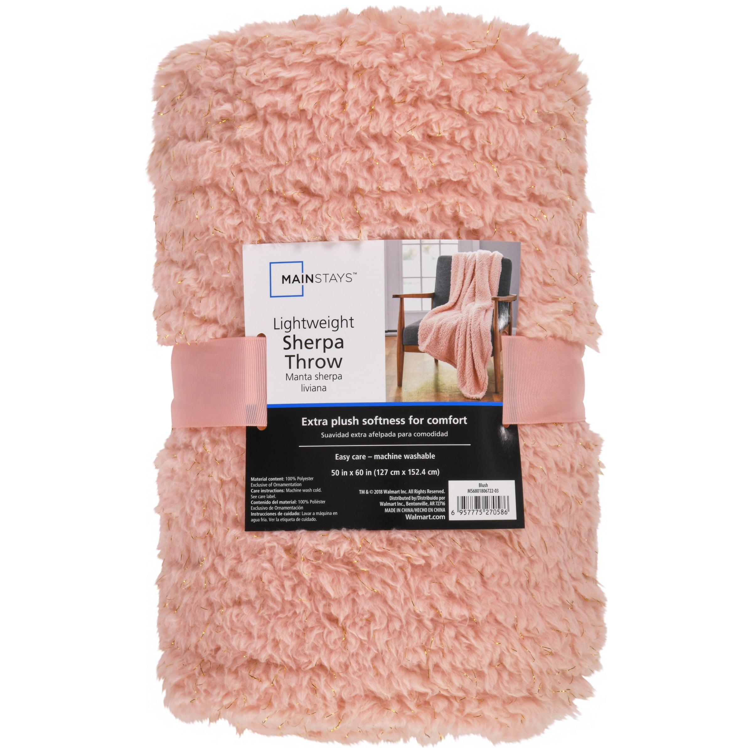 Mainstays Extra Plush 50 X 60 Lightweight Sherpa Blush Throw Blanket