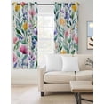 thumbnail image 2 of Flower Leaf Kitchen Curtains Farmhouse Boho Spring Floral Green Pink Cafe Short Curtains for Bathroom Blackout Window Curtain Grommet Small Window Treatment Drapes for Bedroom Living Room 27.5"x39"x2, 2 of 9