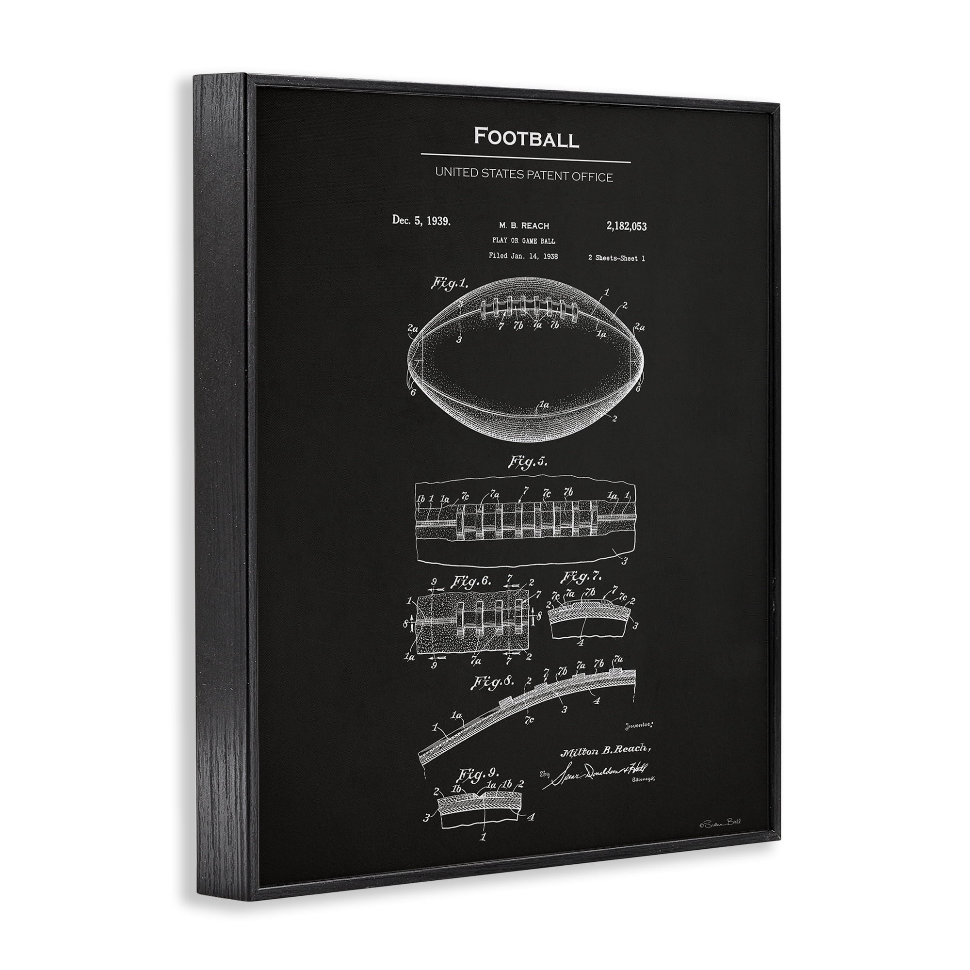 Stupell Industries Detailed Football Blueprint Sports Painting Black Framed Art Print Wall Art, 24 x 30
