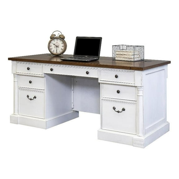 Martin Furniture Durham Rustic Wood Double Pedestal Executive Office Table White