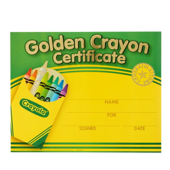 Crayola Brand Golden Crayon Award Certificates, 24 Count, Reward, Inspire, Unisex, Paper, Card Stock