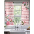 thumbnail image 2 of Pink Spring Floral Sheer Curtains 63 Inch Length 2 Panels Set Window Treatments, Watercolor Flowers Butterfly Checkered Rod Pocket Semi Curtains for Living Room/Bedroom/Kitchen Décor, 104"W x 63"L, 2 of 7