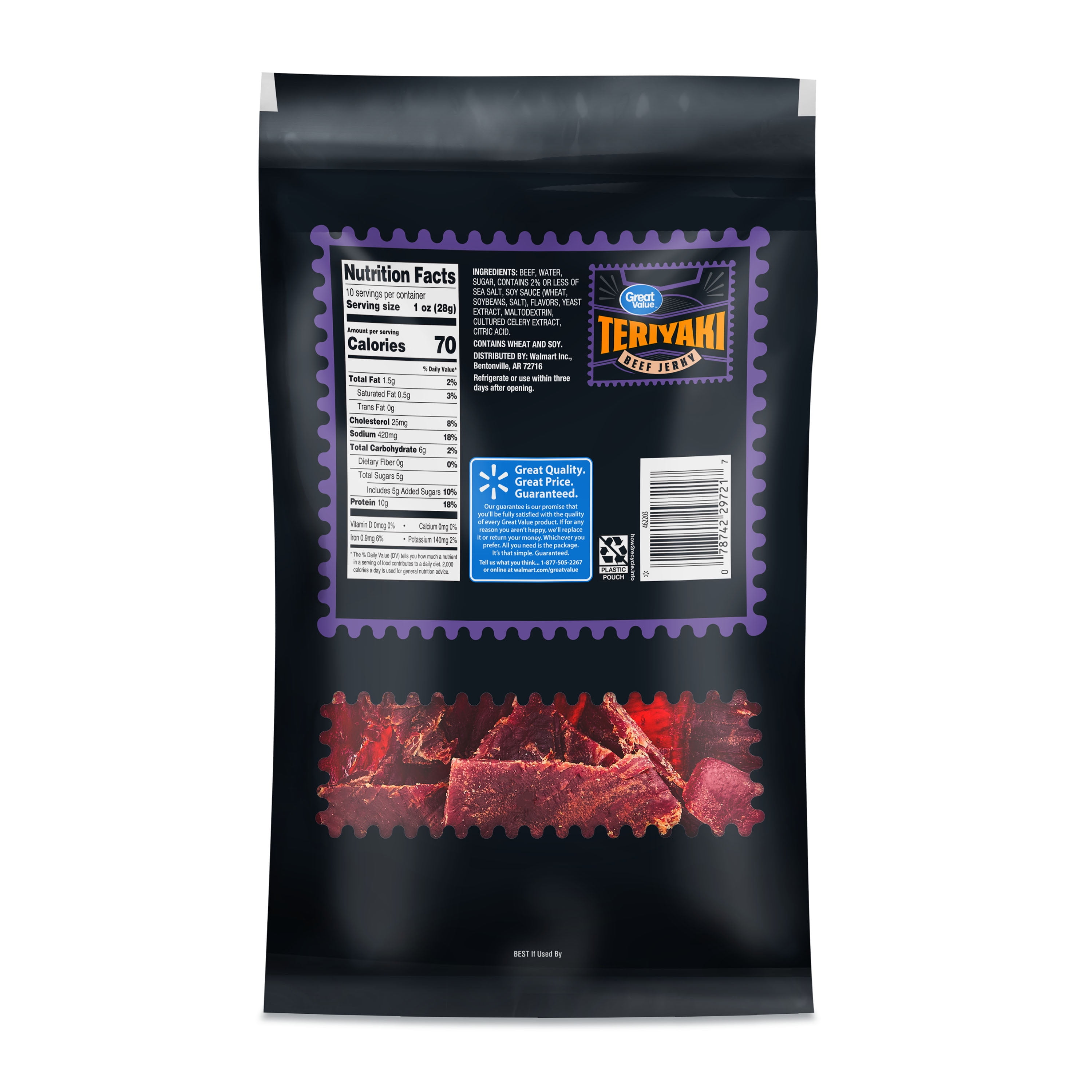 (2 pack) Great Value Teriyaki Beef Jerky Value Pack, 10 oz