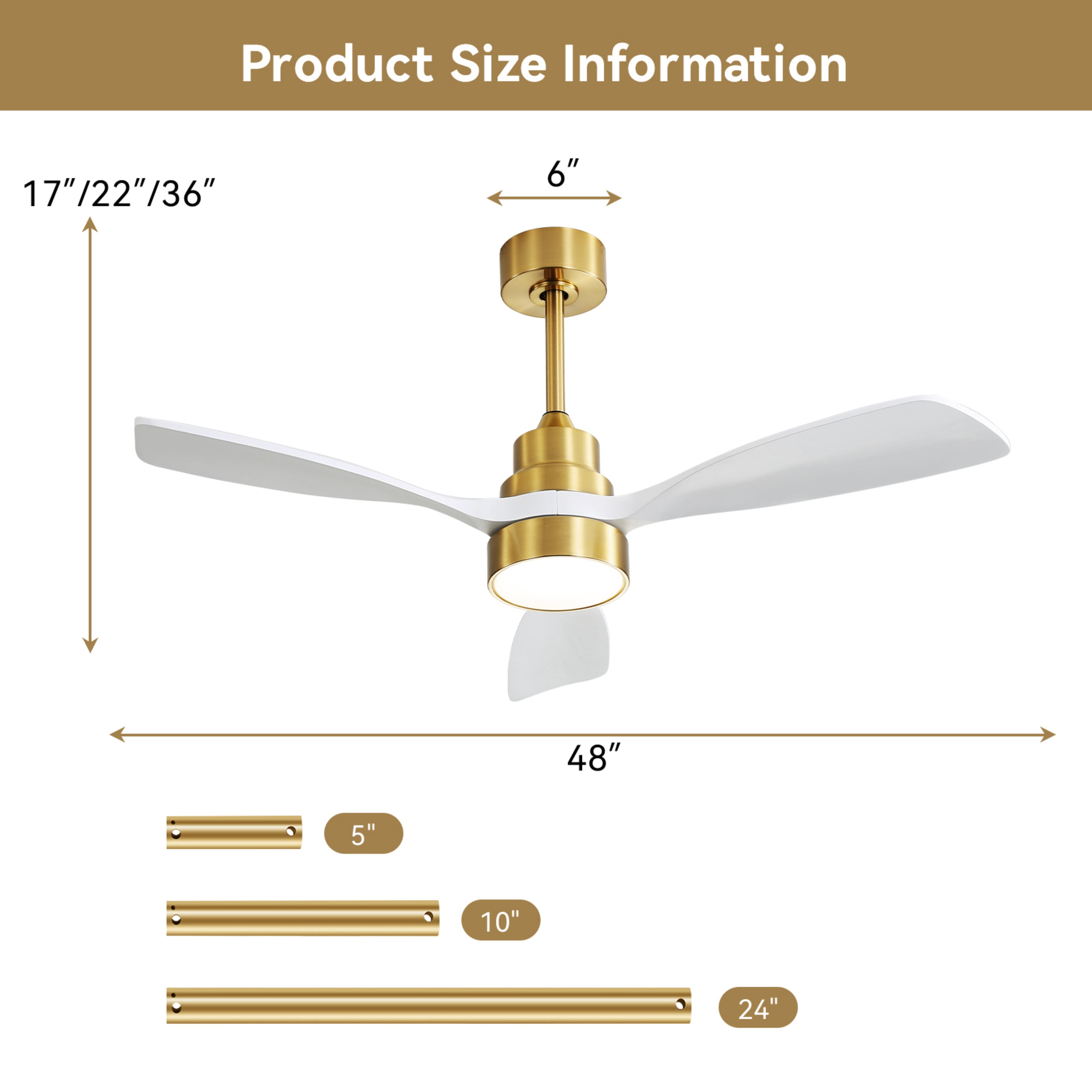 Sofucor 48'' Ceiling Fans with Lights and Remote for Bedroom Gold
