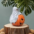 thumbnail image 5 of Mini Halloween Ghost Figurines - Set of Cute Resin Ghosts Sitting on Pumpkins, 3.5" Spooky Tray Decor for Home, Office, Wedding & Halloween Party Table Centerpieces, 5 of 5