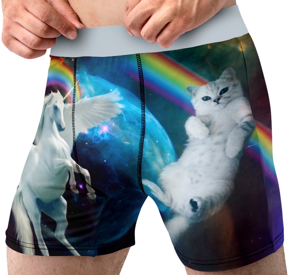 Mens Unicorn Kitty Rainbows in Space Boxer Brief Athletic Underwear Gag Gift