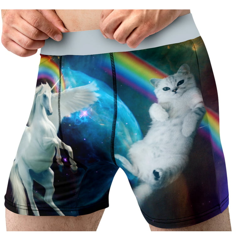Mens Unicorn Kitty Rainbows in Space Boxer Brief Athletic