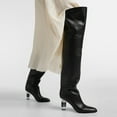 thumbnail image 3 of FSJ Women Sexy Round Closed Toe Over The Knee Boots Crystal Chunky Thigh High Boots Pull On Stretch Wide Calf Dress Long Boots Shoes Size 6 Black, 3 of 4
