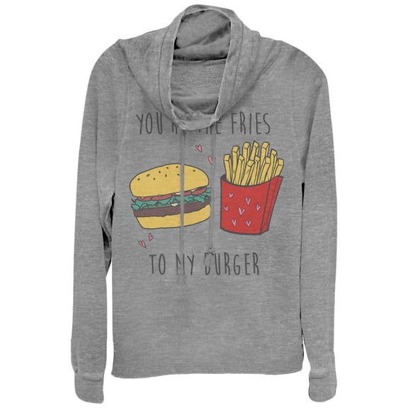 Junior's CHIN UP Fries to My Burger Cowl Neck Sweatshirt Gray Heather X Large