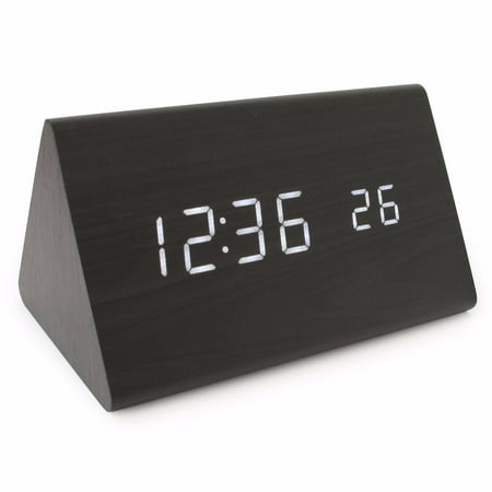 Modern Wood Clock, 2019 New Version LED Alarm Digital Desk Clock with Time Temperature USB/ AA Battery