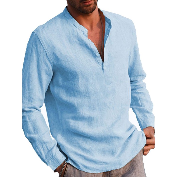 Mens Long Sleeve Button T Shirts Casual Plain Pullover Tops Loose Basic