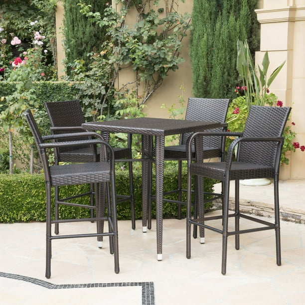 Corbin Outdoor 5 Piece Wicker 32.5 Inch Square Bar Table Set