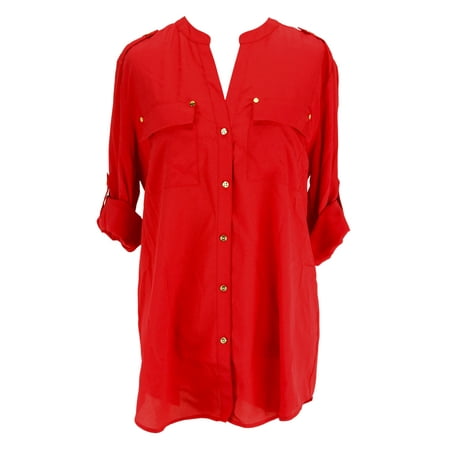 Charter Club - Charter Club Womens Long Sleeve Button Down Shirt - Red