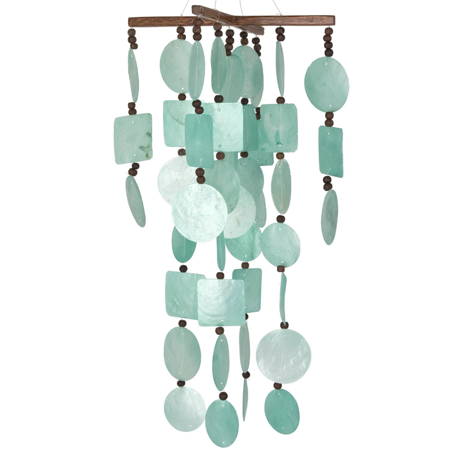 Woodstock Windchimes Aqua Capiz with Wood Beads, Wind Chimes For Outside, Wind Chimes For Garden, Patio, and Outdoor Décor, 22"L