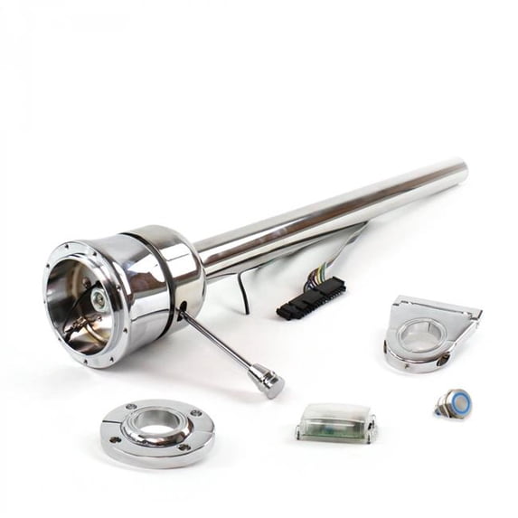 3.5 in. Roadster Stainless Steering Column with Floor Mount 9 Hole Blue Push Button