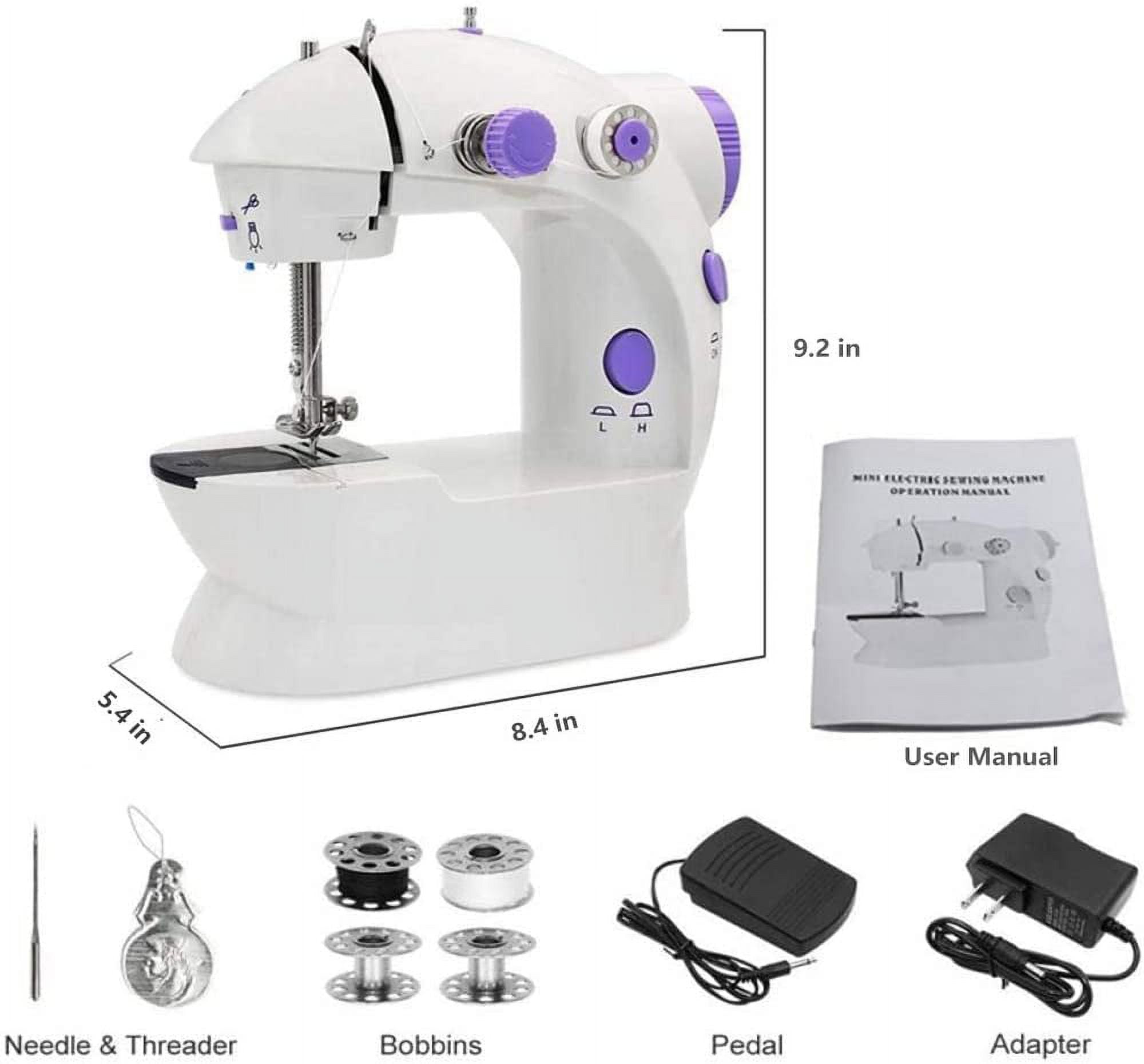  Mini Sewing Machine with DIY Materials for Beginner Kid,  Enjoylf Portable Sewing Machine with Extension Table,Lamp,Cutter and Foot  Pedal 2-Speed 2-Thread