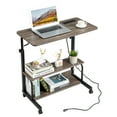 thumbnail image 7 of Hassch Adjustable Height Computer Table with USB Ports, Portable Rolling Laptop Desk with 2 Storage Shelves for Home Office, Easy Assembly, Grey Oak, 7 of 7