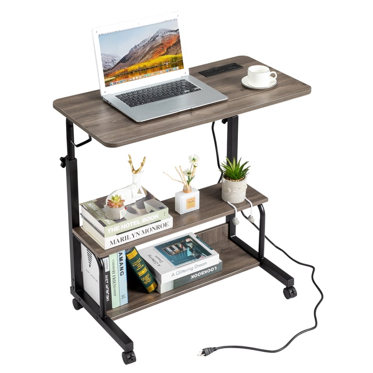 Zimtown Rolling Computer Desk with Charging Station, Gray photo 1