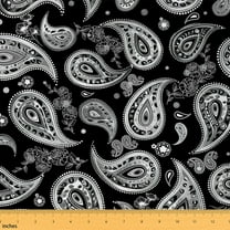 Feelyou Western Paisley Teen Fabric by the Yard 1 Yard, Black White Rose Home Decor Fabric by the Yard, Western Bohemian Sewing Fabric, Super Cozy Room Decor