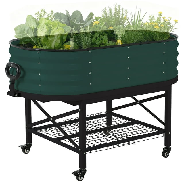 Jardin Surélevé en Acier Galvanisé Robuste avec Cadre Renforcé – Filet de Protection pour Oiseaux et Housse en PVC, Jardinière Résistante aux Intempéries pour Légumes, Herbes, Fleurs – Assemblage Facile, Comprend des Gants