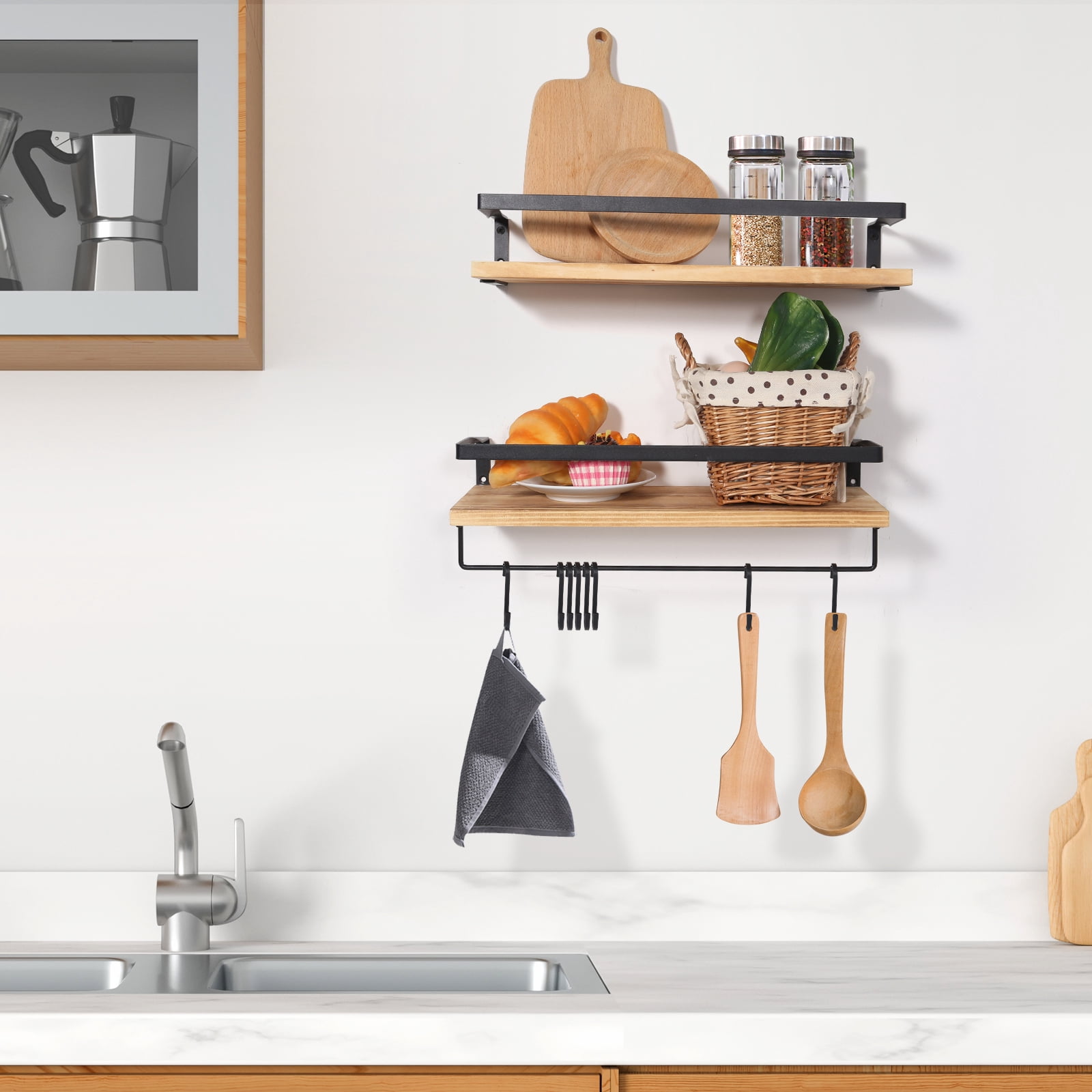 Uten Floating Shelves, Floating Shelf Decor Rustic Wall Shelving, Light Brown, Set of 2