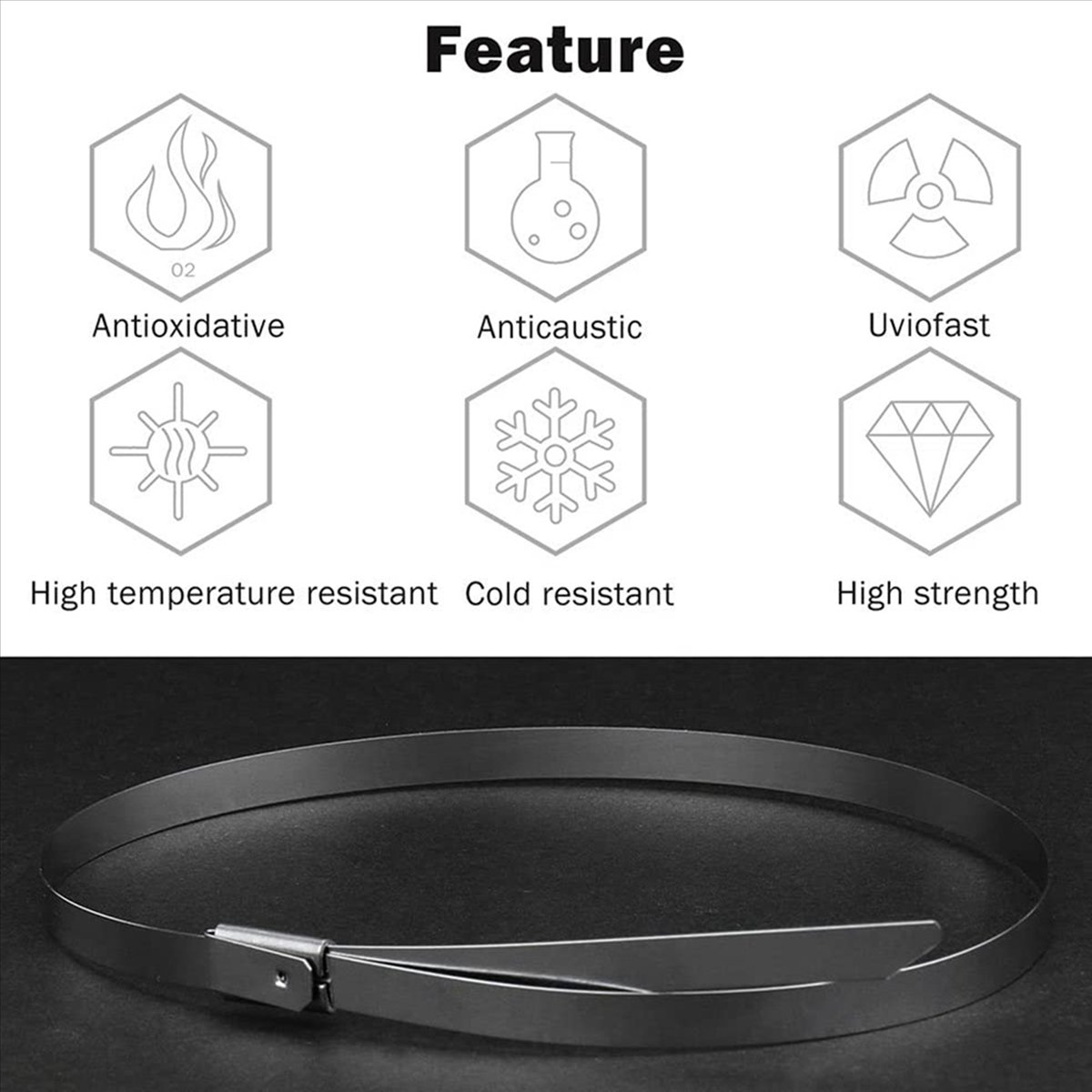 Stainless Steel , 300 Pcs 7.9 Inches Heavy Duty Self-Locking Cable Zip Ties, Metal Exhaust Wrap Locking Ties