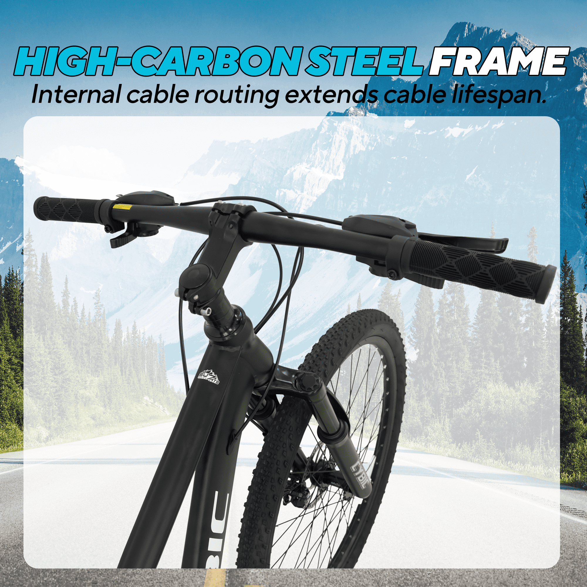 Cybic 26 Inch Mountain Bike, Iron Frame 21 Speed Bicycle with Disc Brakes, Durable All Terrain Bike for Men & Women, Black