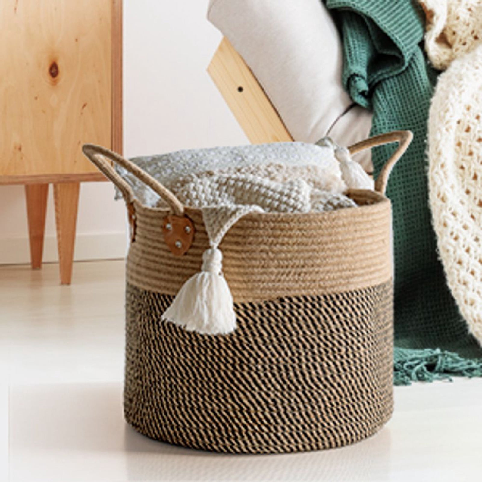 Giyblacko Cotton Rope Basket Cotton Rope Woven Storage Basket Foldable Storage Basket With Handles Portable Laundry Basket For Storage Baby Clothes Hamper 10x 10inch